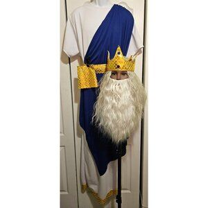 King Neptune Costume Mens XL Crown Robe Wig Beard Crown Poseidon God Halloween